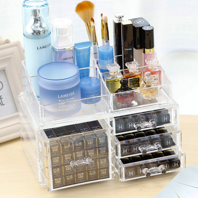 韩国透明化妆品收纳盒 亚克力桌面抽屉式整理盒梳妆台置物架大号