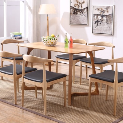 北欧创意原木胡桃木色餐桌松木日式餐桌椅组合实木餐桌