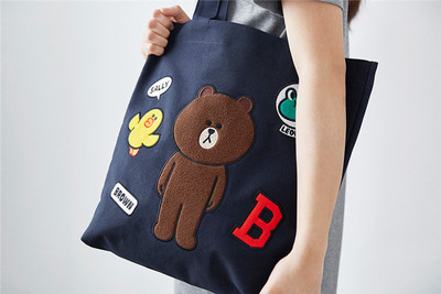 韩国原创帆布包男女式文艺环保购物袋单肩 布朗熊帆布包袋