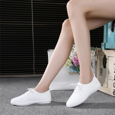 夏季透气网鞋镂空小白鞋女系带休闲平底单鞋韩版学生百搭运动板鞋