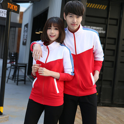 情侣装秋装外套上衣女 韩版拼色薄款卫衣开衫学生运动班服工作服
