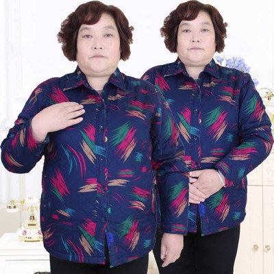 2016年新款中老年印花夹棉衬衣加大加肥宽松舒适胖妈妈装时尚外套