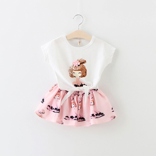 女童纯棉短袖T恤裙子套装新款韩版女宝宝夏装公主裙套1-2-3岁半