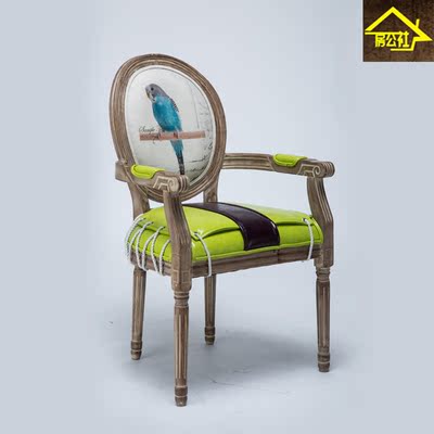 欧式实木餐椅 复古做旧美式休闲沙发椅子家用个性扶手靠背餐椅