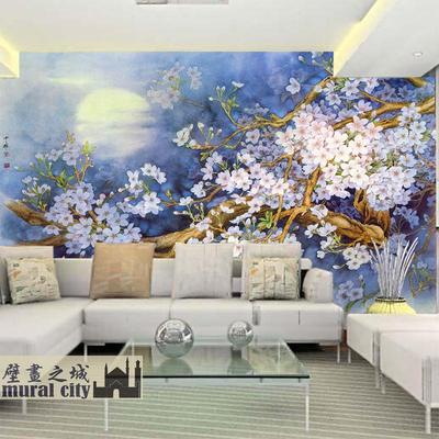 大型壁画墙纸壁纸酒店客厅电视沙发背景墙简约现代格调日本樱花雨