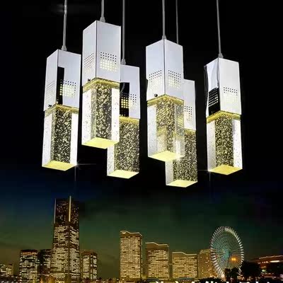 包邮现代简约LED节能吧台吊灯气泡水晶柱餐厅灯卧室客灯饰灯具