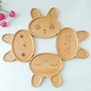 木质儿童餐盘分格卡通果盘实木创意宝宝餐具点心托盘耐摔日式木盘
