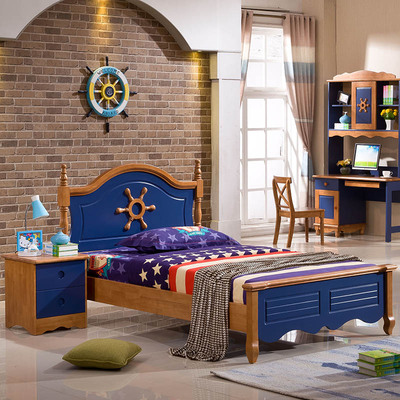 地中海全实木儿童床男孩单人床1.2米套房家具组合卧室1.5米公主床