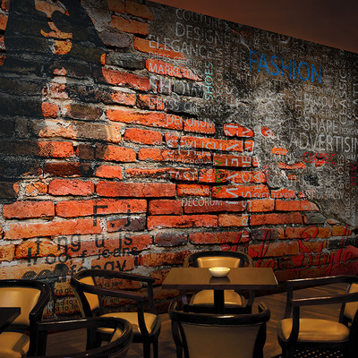 3D复古工业风仿真砖纹墙纸宿舍酒吧ktv服装店咖啡奶茶店餐厅壁纸