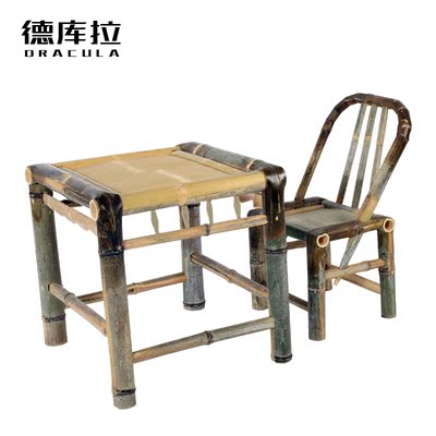 竹桌子竹制茶室家具简约复古传统手工中式方桌休闲农家乐实木餐桌