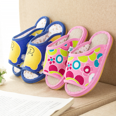 夏季儿童卡通拖鞋1-2-3-5岁宝宝男女小孩亚麻布防滑家居圣宜包邮