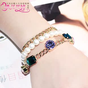 W382 2016 义乌小商品 厂家直批 韩版时尚个性珍珠水晶百搭手链