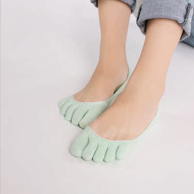 五指袜薄夏季全纯棉 硅胶分脚趾浅口隐形五指船女袜子防臭不掉跟