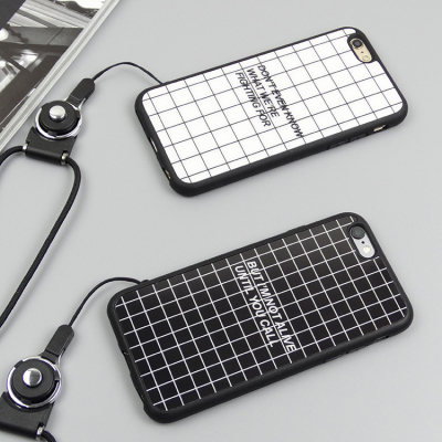 日韩线条格子苹果5/6s硅胶手机壳iPhone6plus5.5软壳保护套带挂绳