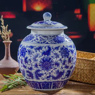 景德镇陶瓷米缸米桶青花储物罐腌菜缸水缸10斤20斤带盖