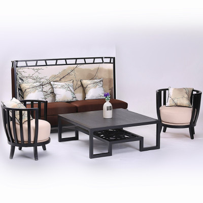 新中式沙发客厅家具组合样板房实木沙发酒店会所简约布艺沙发定制