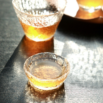 日本津轻进口水杯 初雪耐热玻璃杯 透明玻璃锤纹茶杯手工创意杯子