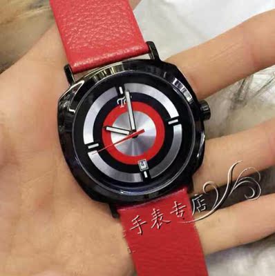 新款正品韩国TT手表 红色时尚大表盘 石英日历夜光防水皮带女表