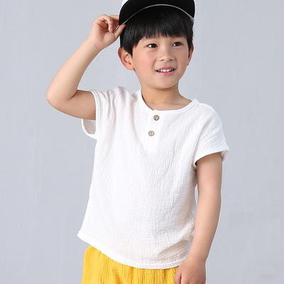 原创中国风俗棉麻短袖T恤衫2016夏装童装儿童宝宝上衣棉亚麻春装