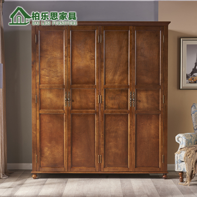 美式卧室雕花实木质4门衣柜 欧式复古典推拉板式大号衣橱套房家具