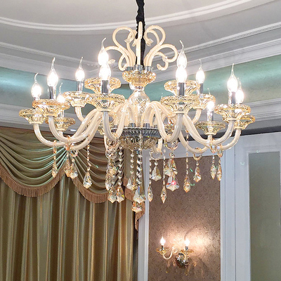 香槟色水晶吊灯欧式奢华现代大厅客厅蜡烛水晶灯简约餐厅卧室灯具
