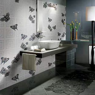 蝴蝶 玻璃艺术白色马赛克瓷砖卫生间拼图背景墙 自粘墙贴装修材料